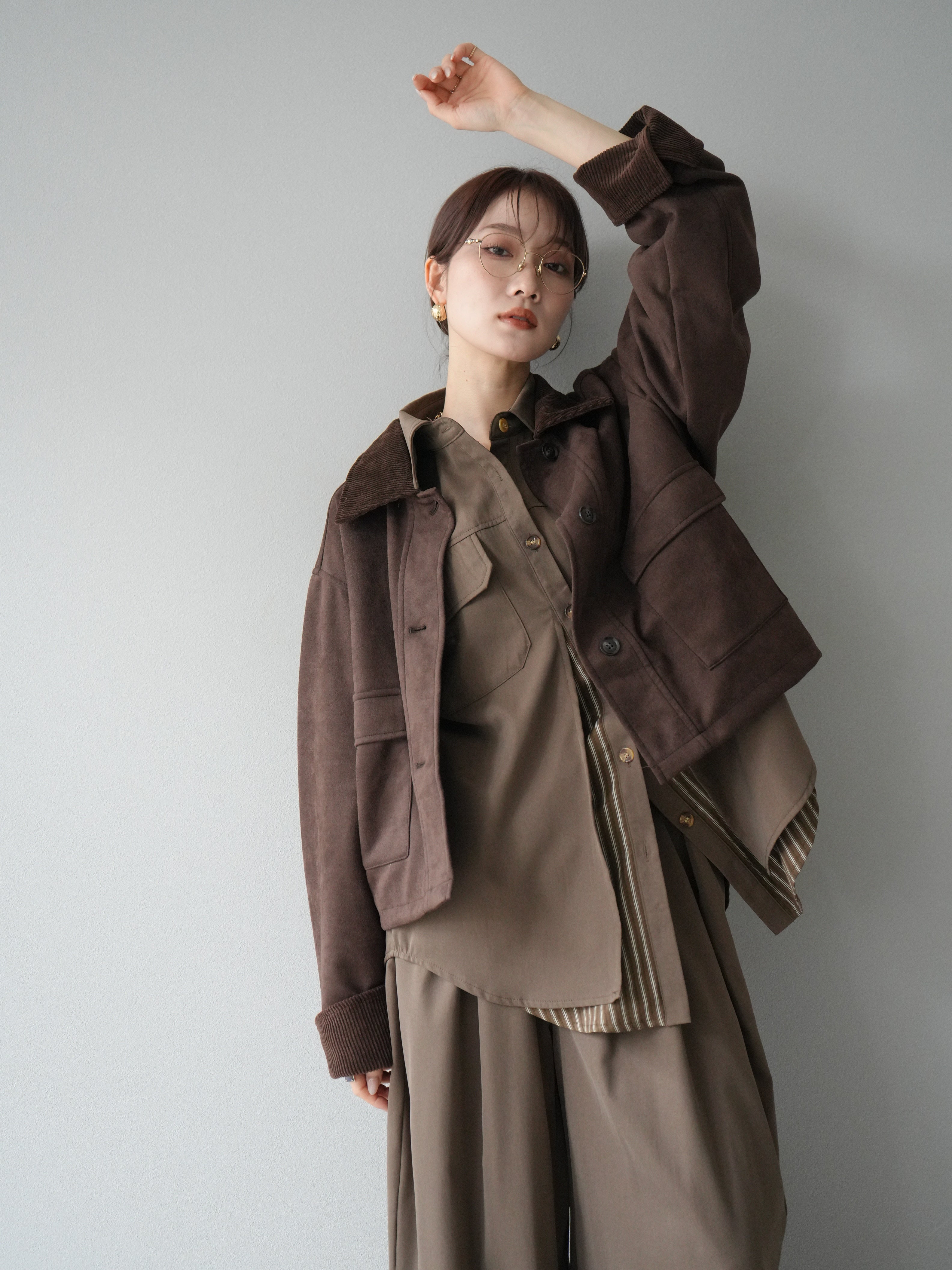 予約]コーデュロイ切替スウェードショートジャケット/ブラウン – Lumier