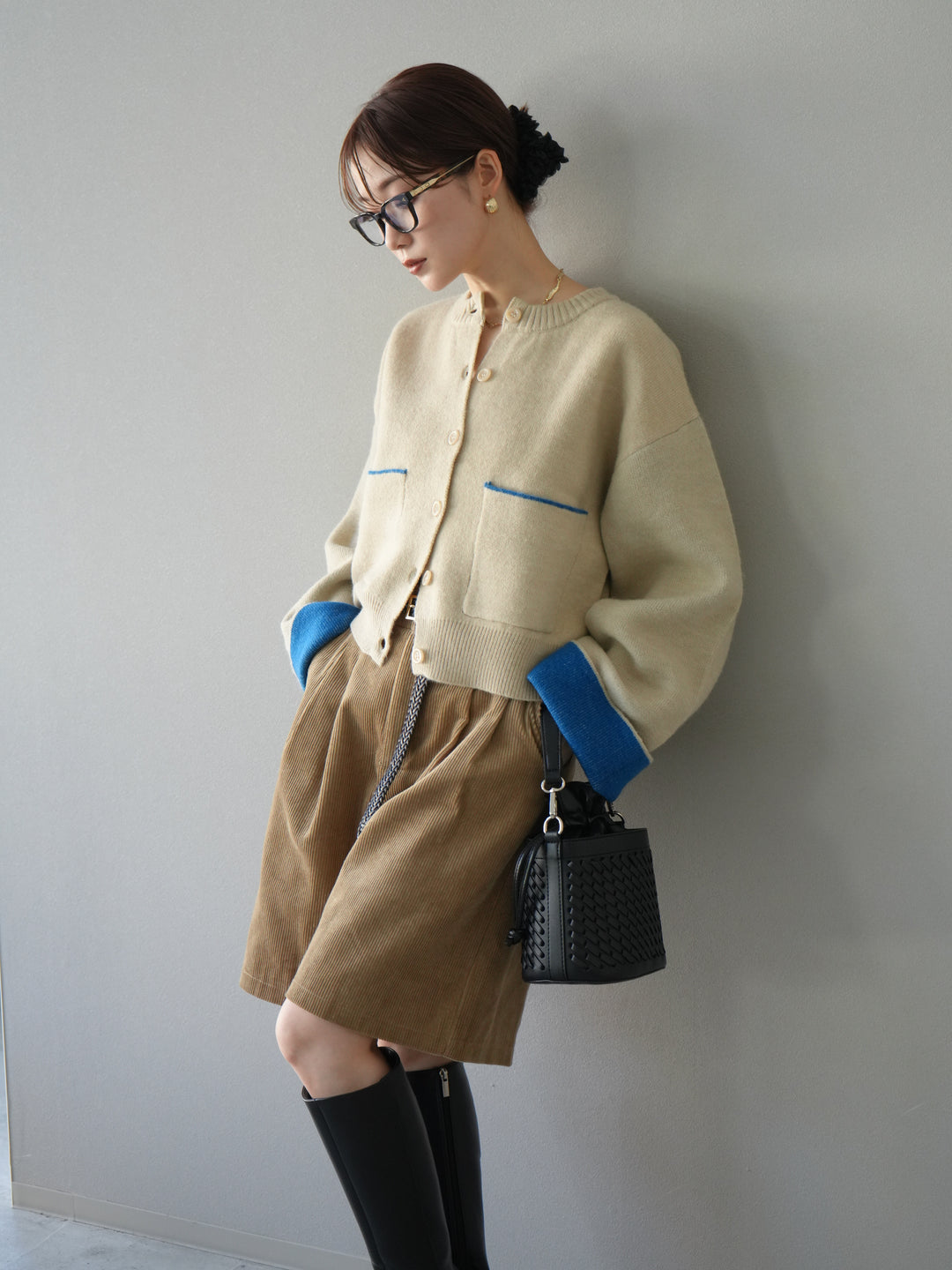 [予約]バイカラーオーバーニットカーディガン/アイボリー