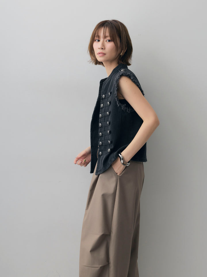 [SET]ナポレオンデニムベスト+ベルトループカーブタックワイドパンツ(2set)