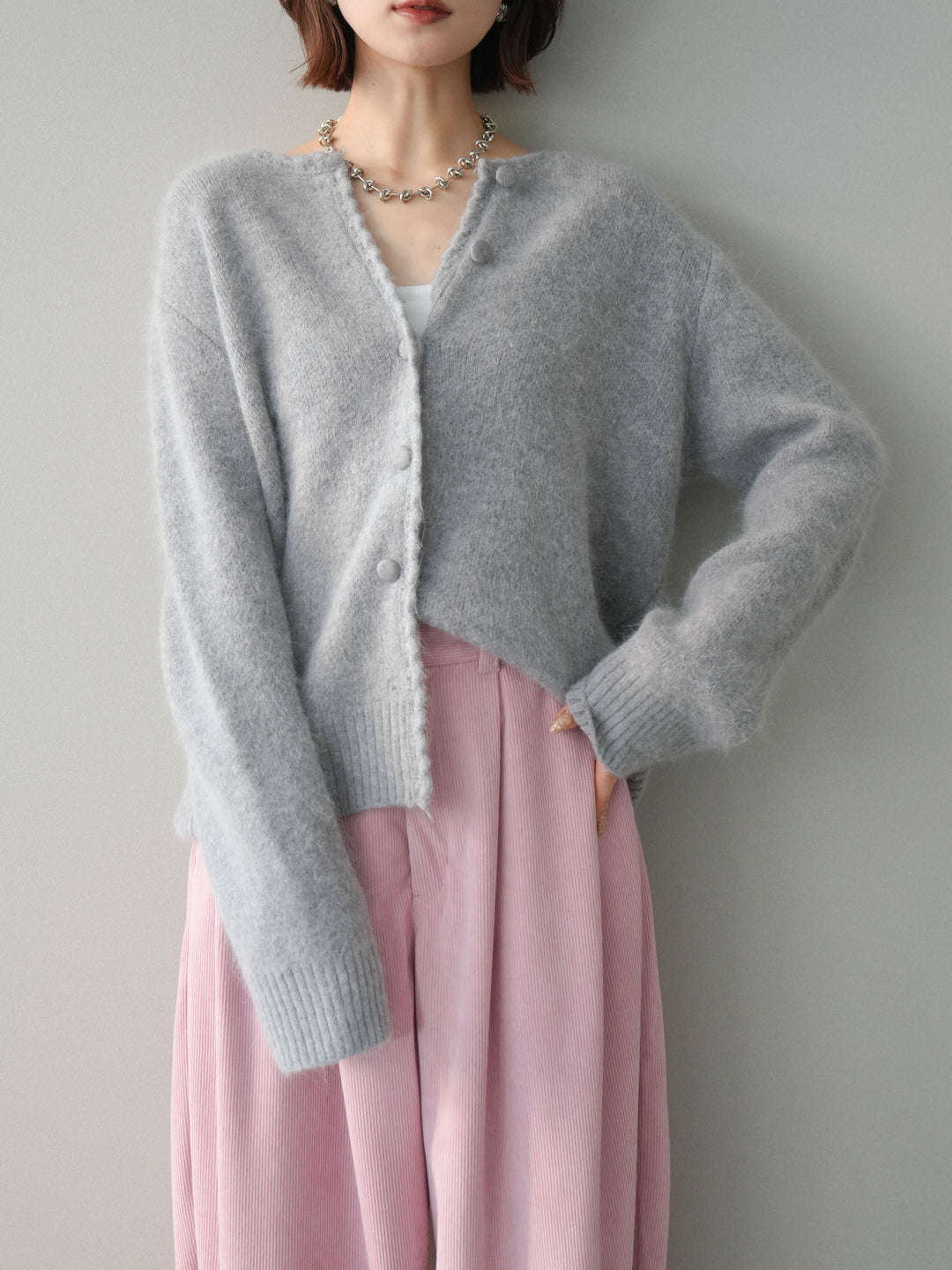 [SET]くるみボタンニットカーディガン+コーデュロイサイドタックコクーンパンツ(2set)