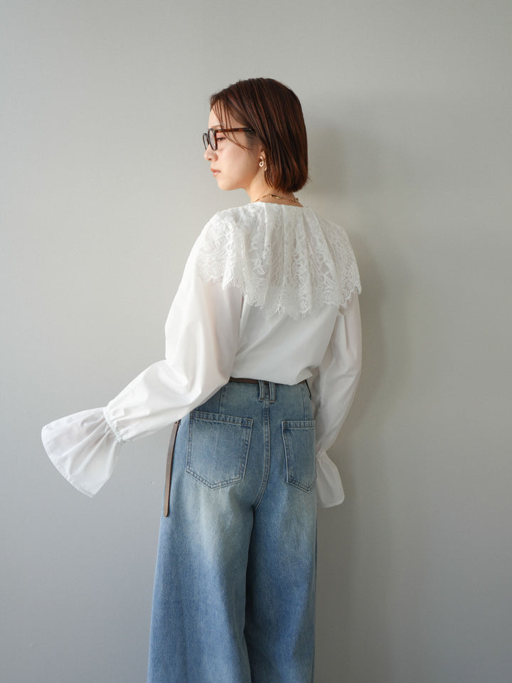 [予約]ビッグレースカラーブラウス/white