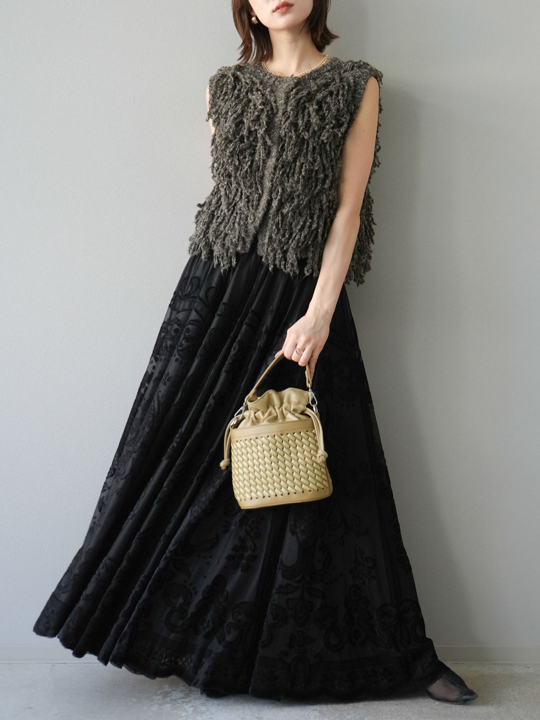 [予約]フリンジループニットベスト/ブラウン