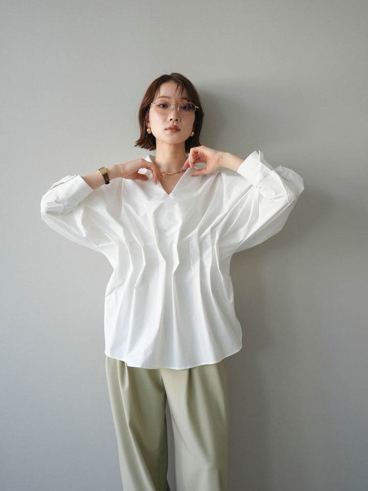 [予約]ウエストギャザースキッパーシャツ/white