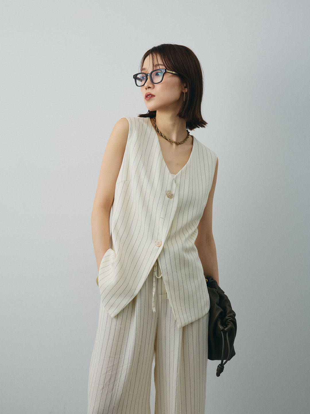 [SET]ストライプベスト＆ワイドパンツSET UP+ストライプベスト＆ワイドパンツSET UP(2set)