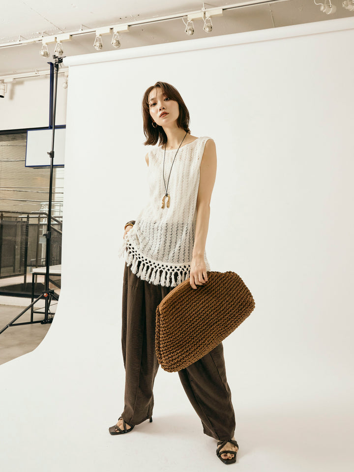 [予約]リネンライクベイカーバルーンパンツ/ブラウン