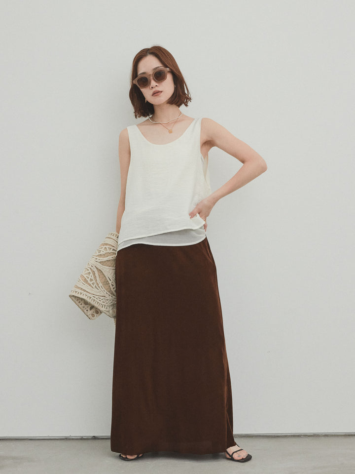 [SET]ワッシャーサテンシアーレイヤードタンクトップ+ベロアナロースカート(2set)