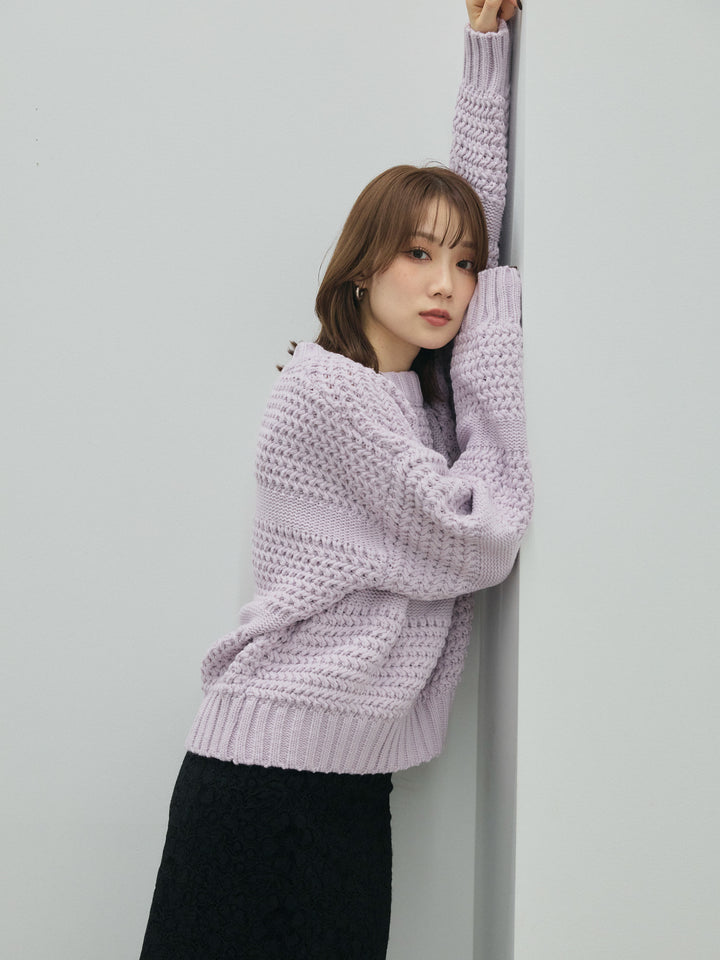 【Allure】[SET]ライン編みニットプルオーバー+ライン編みニットプルオーバー(2set)