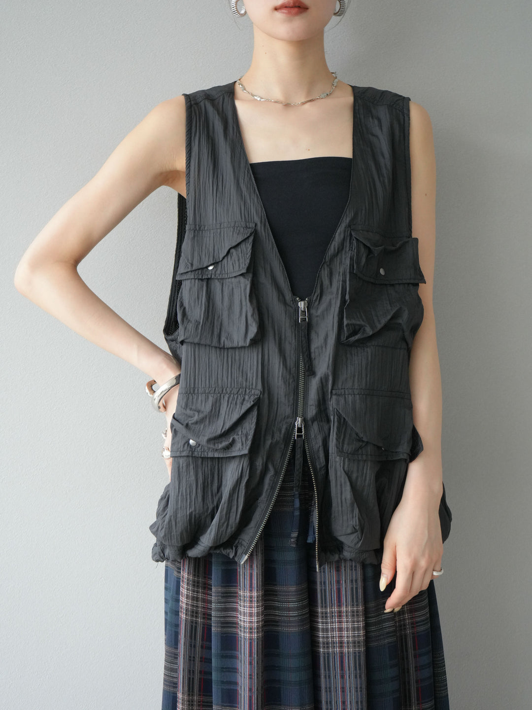 [SET] 透視格紋寬鬆褲 + 透視格紋寬鬆褲 (2set)