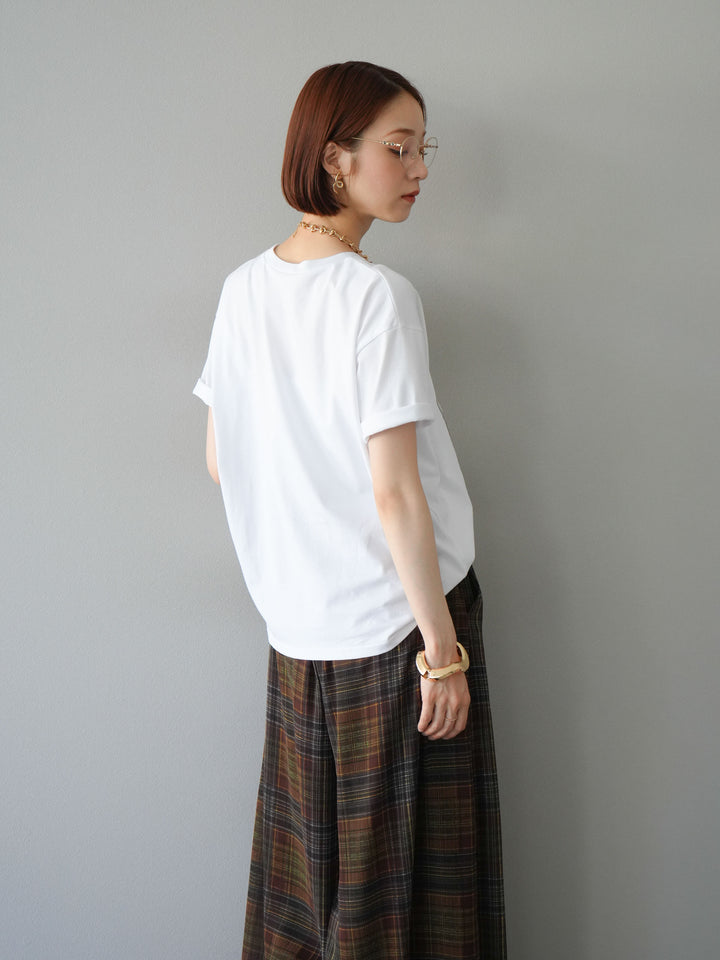 [SET] 薄紗層疊印花T卹 + 透視格紋寬鬆褲 (2件套)