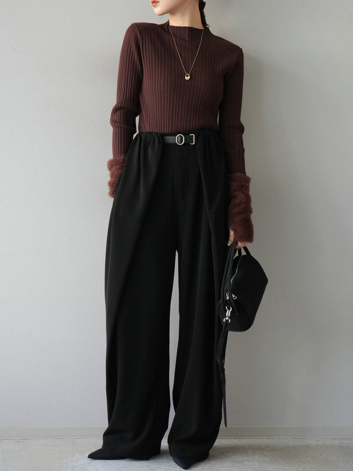 [予約]アームシャギーランダムリブニットトップス/ブラウン