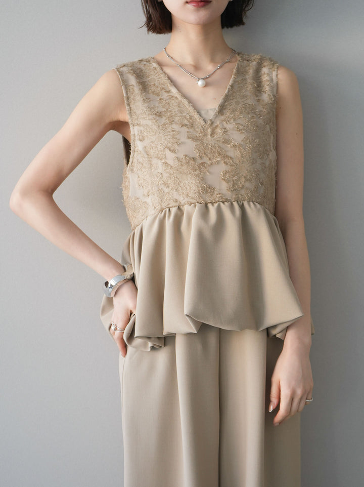 [SET]ジャガードレースぺプラムドッキングサロペット+選べるアクセセット(2set)