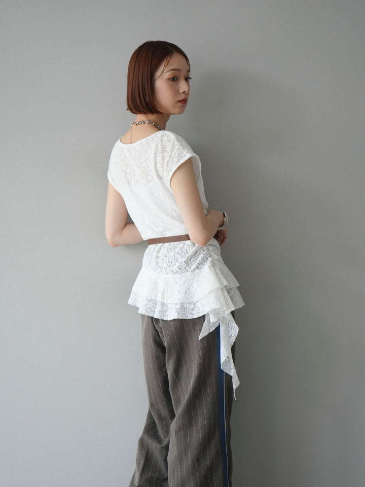 [予約]サイドラインストライプワイドパンツ/ブラウン