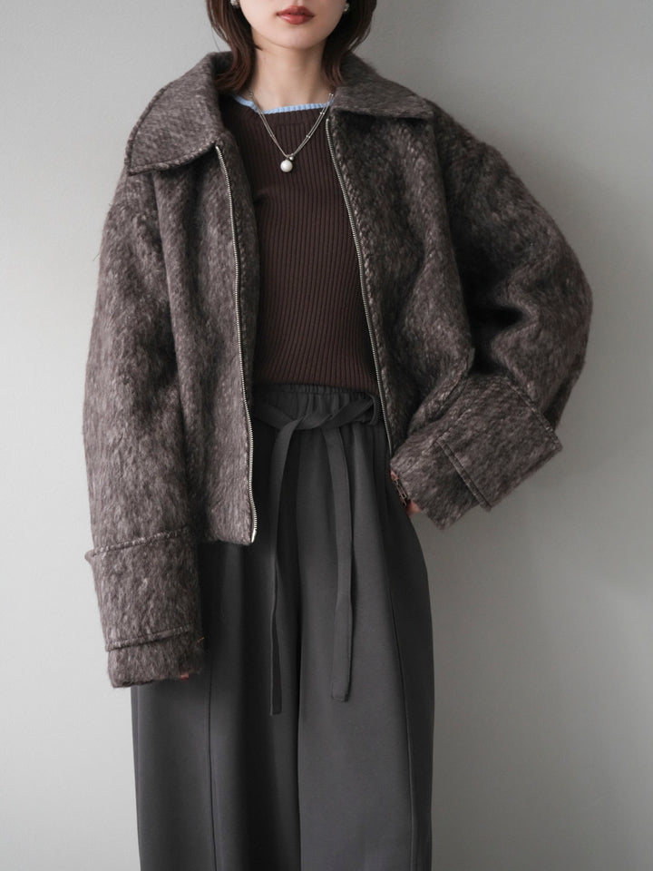 [予約]袖ビックループシャギージップブルゾン/brown