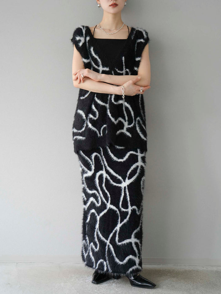 [SET] 線狀毛絨針織背心 + 線狀毛絨針織裙 (2套)