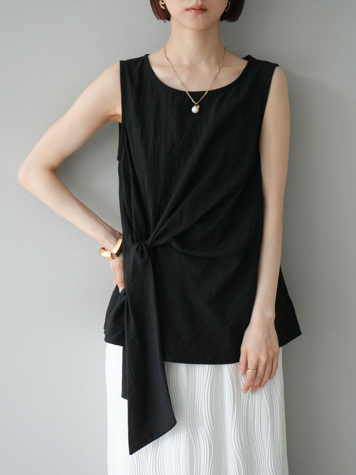 [予約]フロント巻きノースリーブブラウス/ブラック