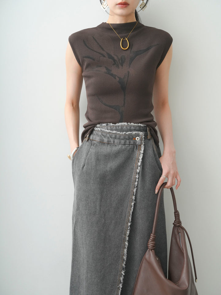 [予約]ビッグフラワーフレンチニットトップス/brown