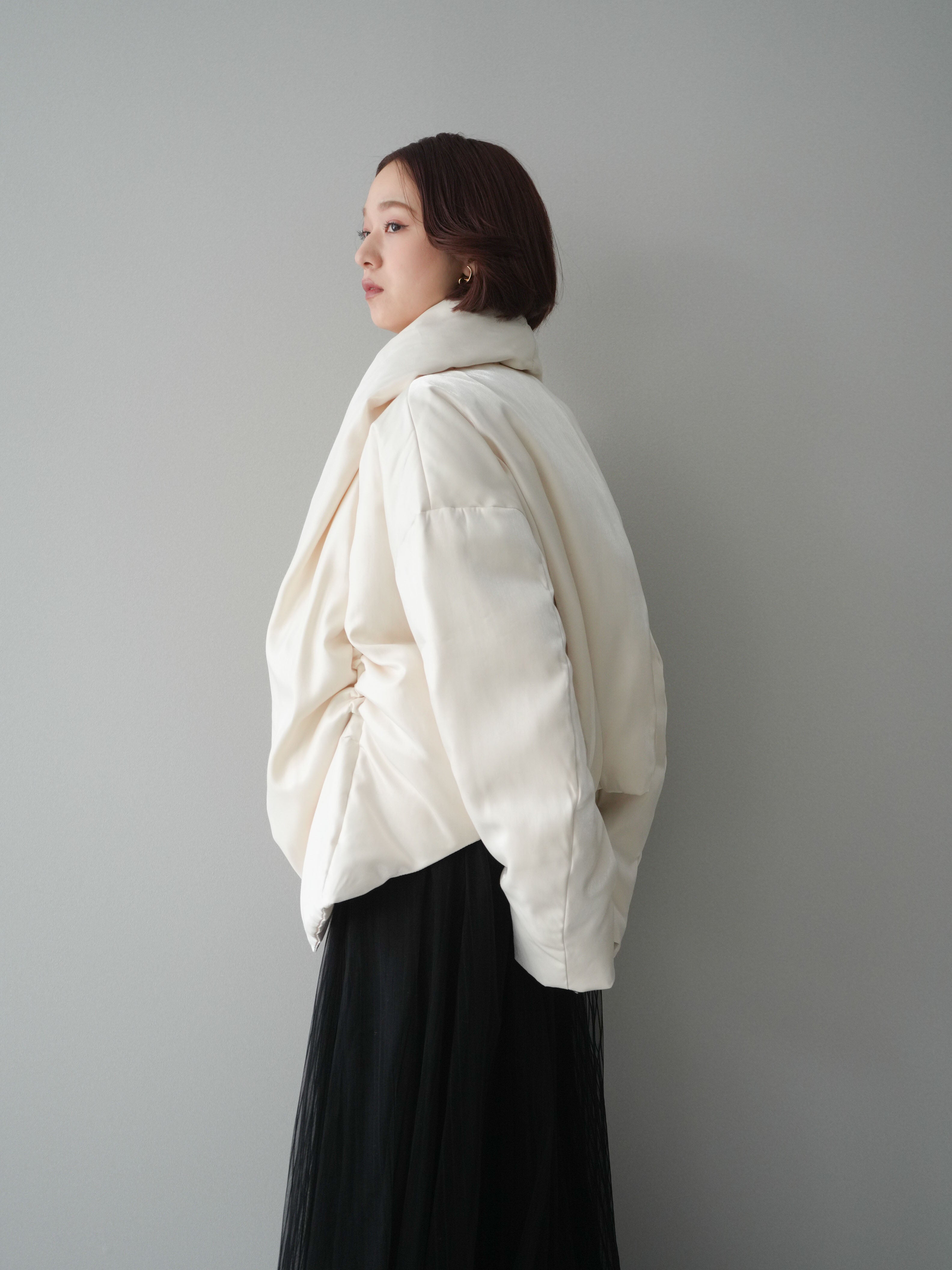 SET]シャイニーアシンメトリーダウンジャケット+チュールストライプ