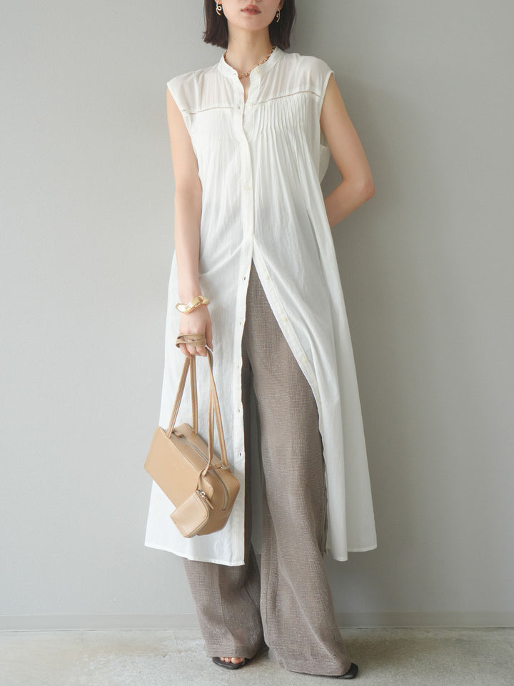 [預購] 棉金銀絲網眼休閒褲/米色