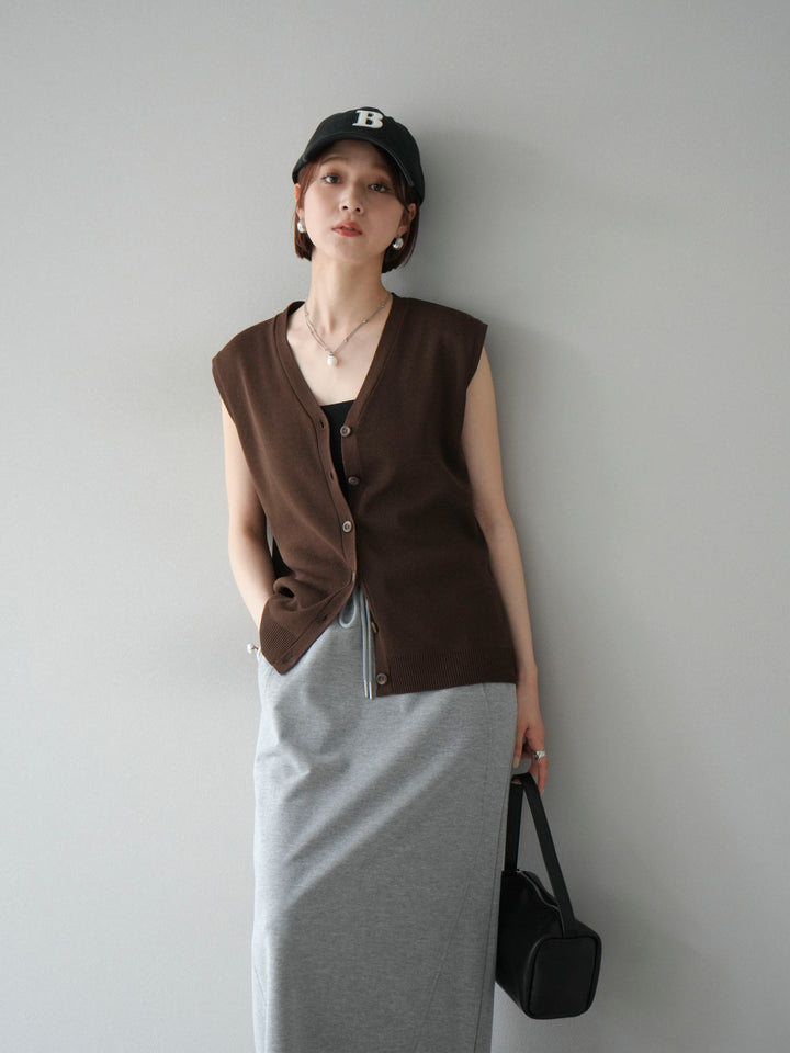 [予約]Vネックレーヨンニットベスト/ブラウン