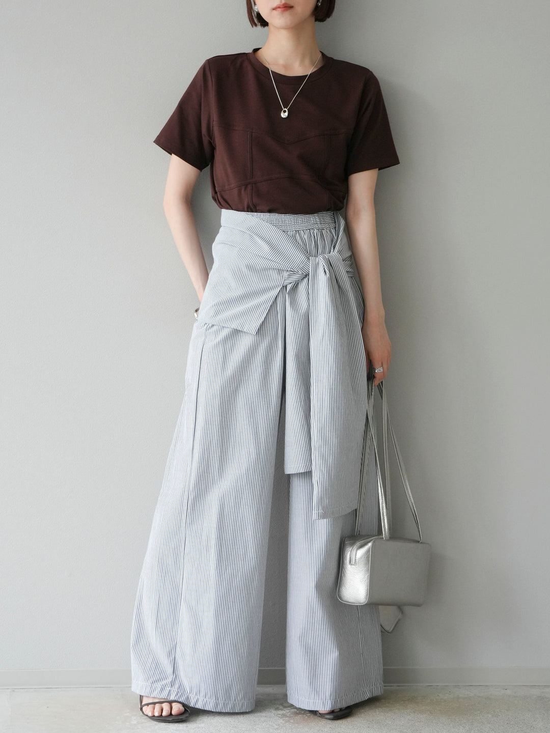 【預購】條紋休閒褲帶皮帶/黑條紋