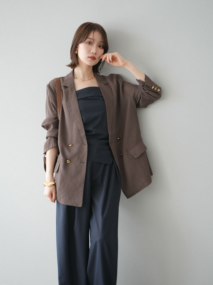 [預購] 金色紐扣透視夾克/棕色