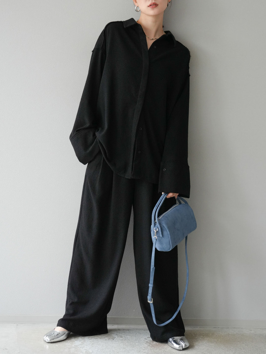 [予約]ネップワイドパンツ/ブラック