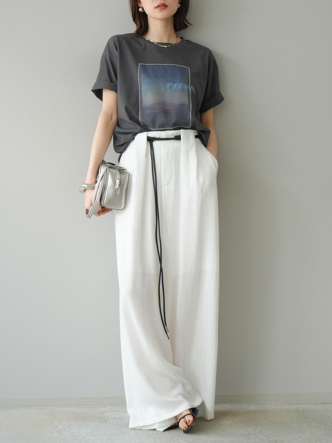 [予約]ロープデザインベルトリネンタッチワイドパンツ/オフ