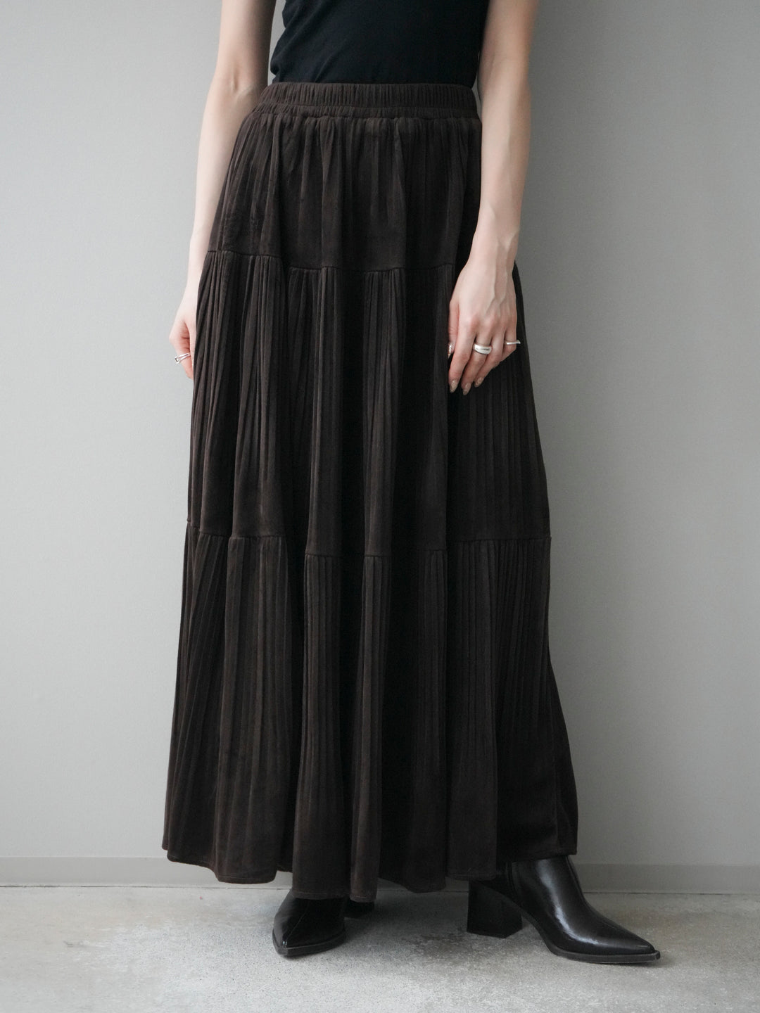 [予約]ベロアティアードワッシャースカート/brown