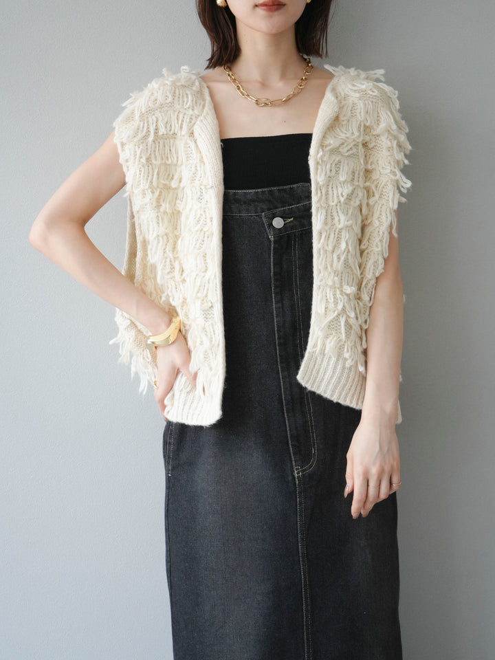 [SET]ループデザインベスト+アシンメトリーデニムワンピース(2set)