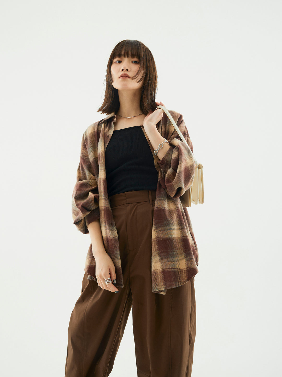 【Allure】[SET]オンブレチェックオーバーシャツ+オンブレチェックオーバーシャツ(2set)