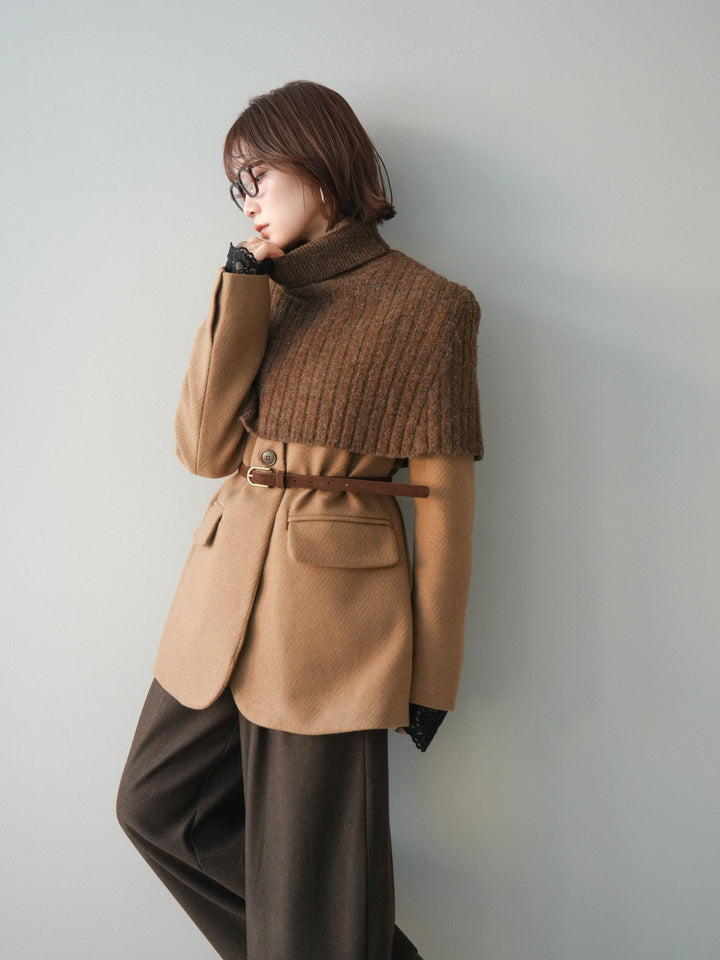 [20%オフ]ケープ付ノーカラージャケット/brown