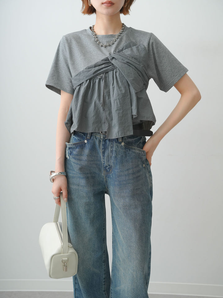【着回しセット】[SET]ナイロンドッキングツイストTEE +クレープデシンフラップ付きストレートスカート+ストーンウォッシュルーズフィットデニム(3set)