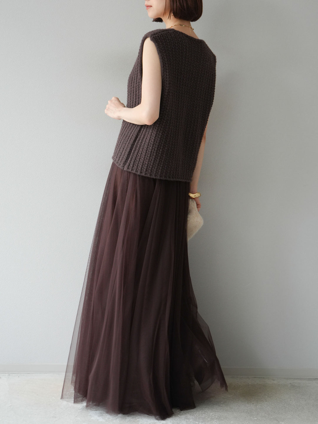 [予約]チュールボリュームスカート/ブラウン