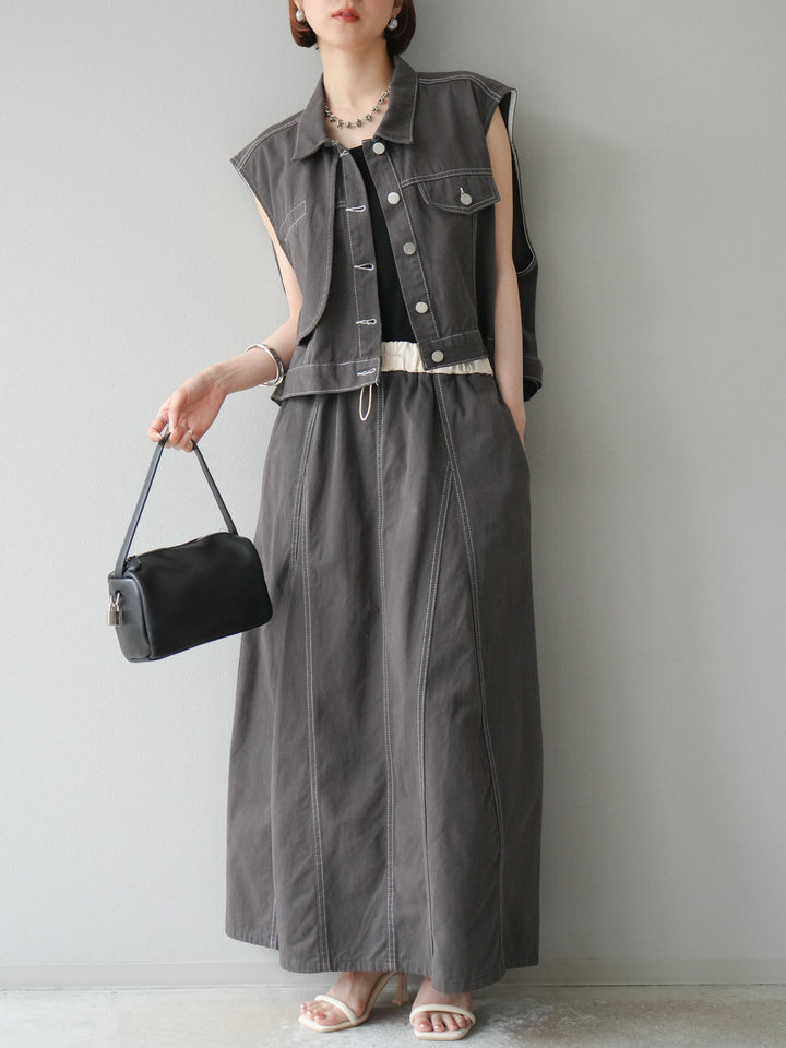 [SET]ステッチコットンツイルベスト＆スカートSET UP(2set)