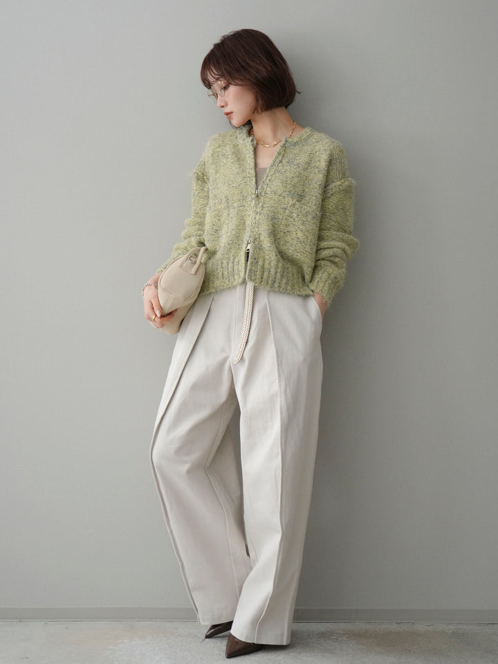 [SET]ミックスヤーンダブルZIPニットカーディガン+コットンツイルカーブパンツ(2set)