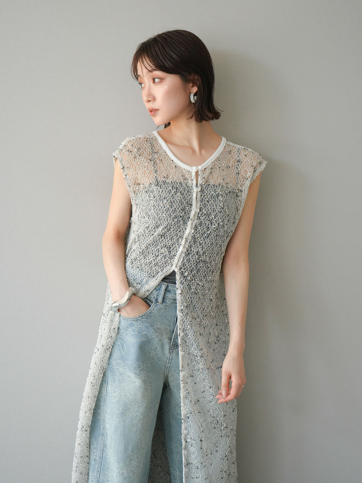 [預訂] 2WAY 棉絨網眼連身裙/米白色