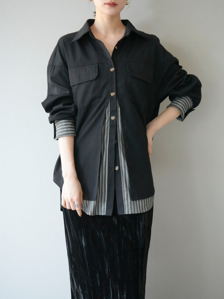 [予約]ストライプレイヤードシャツ/ブラック