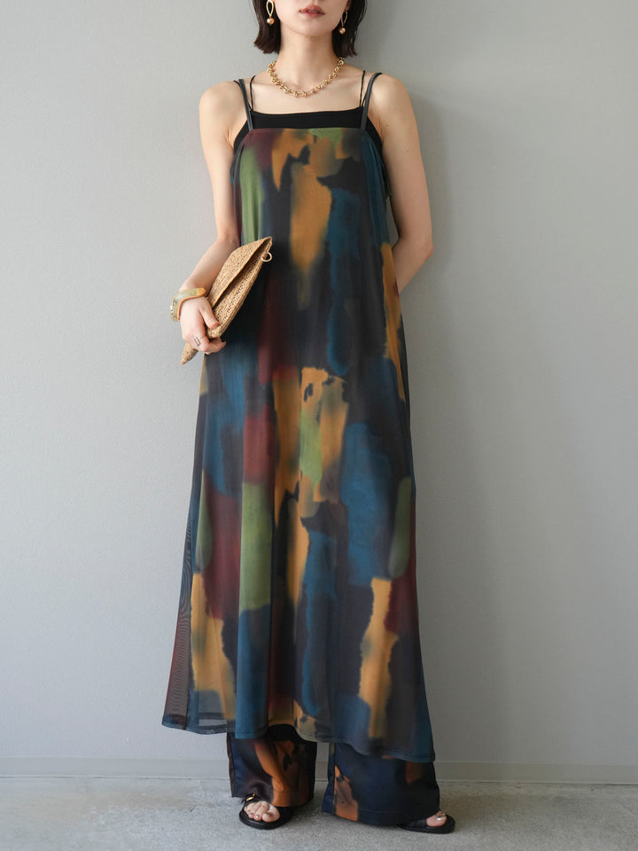 [SET]水彩アートシアーキャミワンピース+水彩アートイージーパンツ(2set)