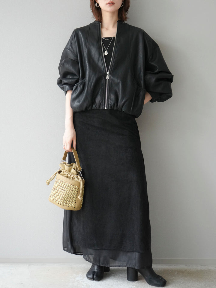 [予約]サイドスリットスウェードドッキングシフォンスカート/ブラック