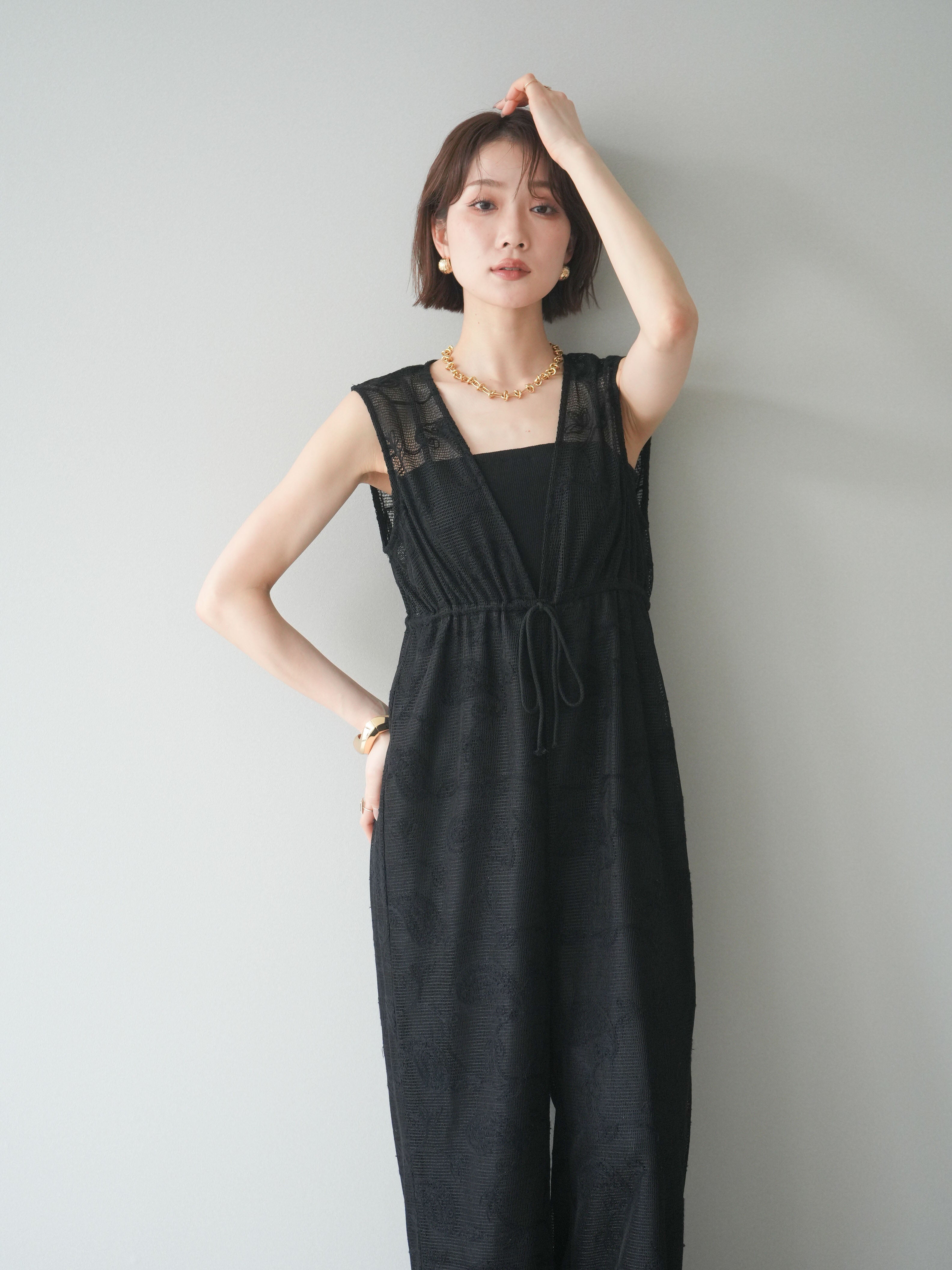 予約]レース刺繍サロペット/black – Lumier
