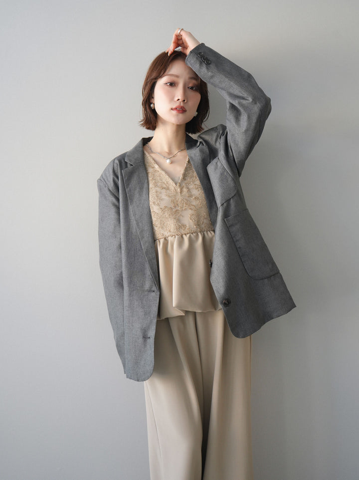 [SET]ジャガードレースぺプラムドッキングサロペット+選べるアクセセット(2set)