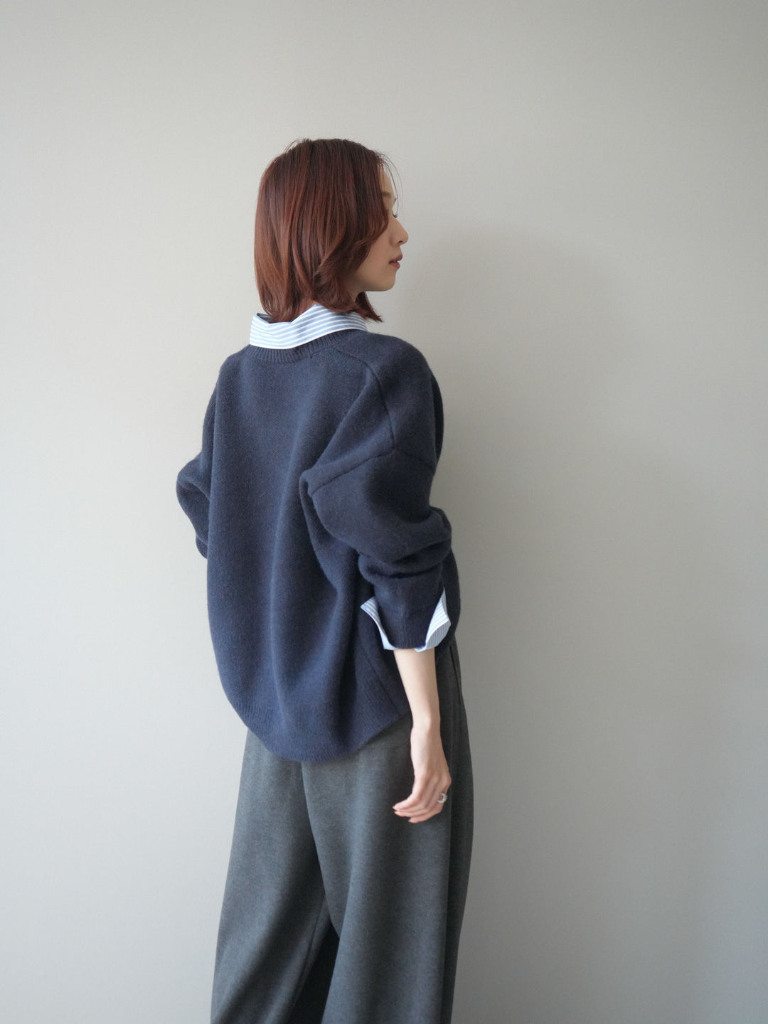 [SET]2WAYストライプ襟ニットプルオーバー+編み込みベルト付きウエスト配色スエットパンツ(2set)