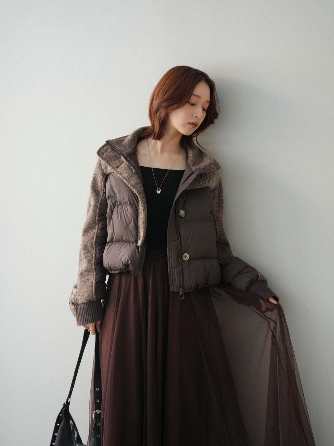 [SET]異素材ダウンジャケット+チュールボリュームスカート(2set)