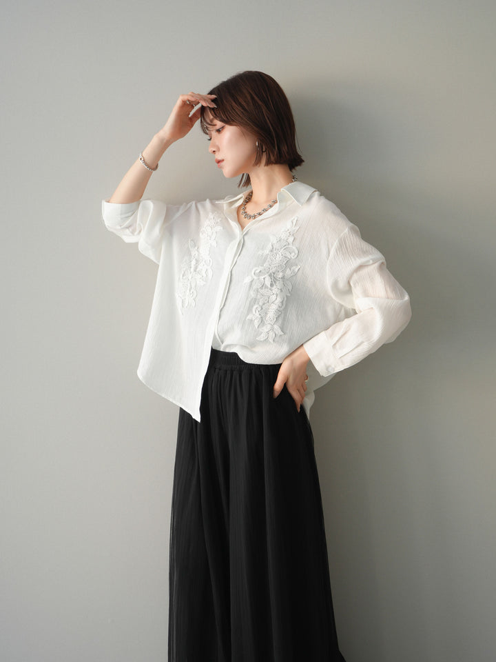 【預購】縐紗刺繡襯衫/白色