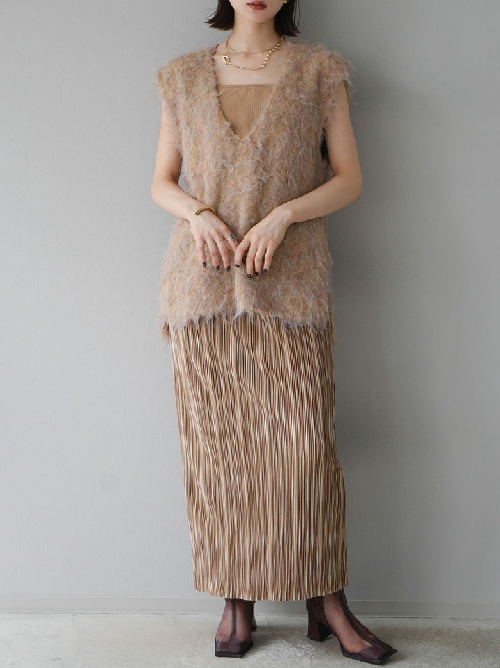 [予約]ウール混ミックスヤーンニットベスト/オレンジ