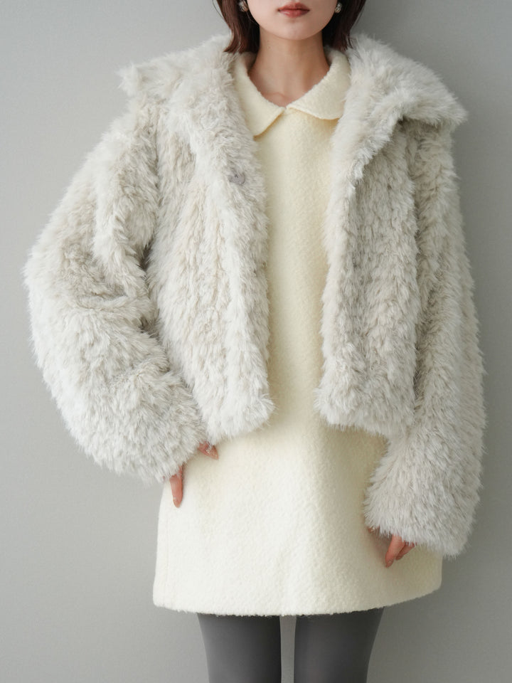 [予約]襟付きブークレミニワンピース/offwhite