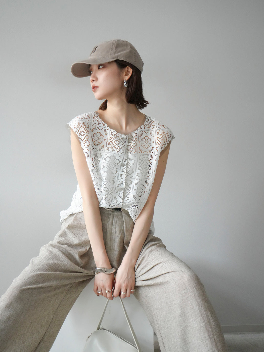 [予約]ブロックレースベスト/オフホワイト