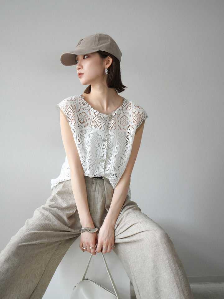 [予約]ブロックレースベスト/オフホワイト