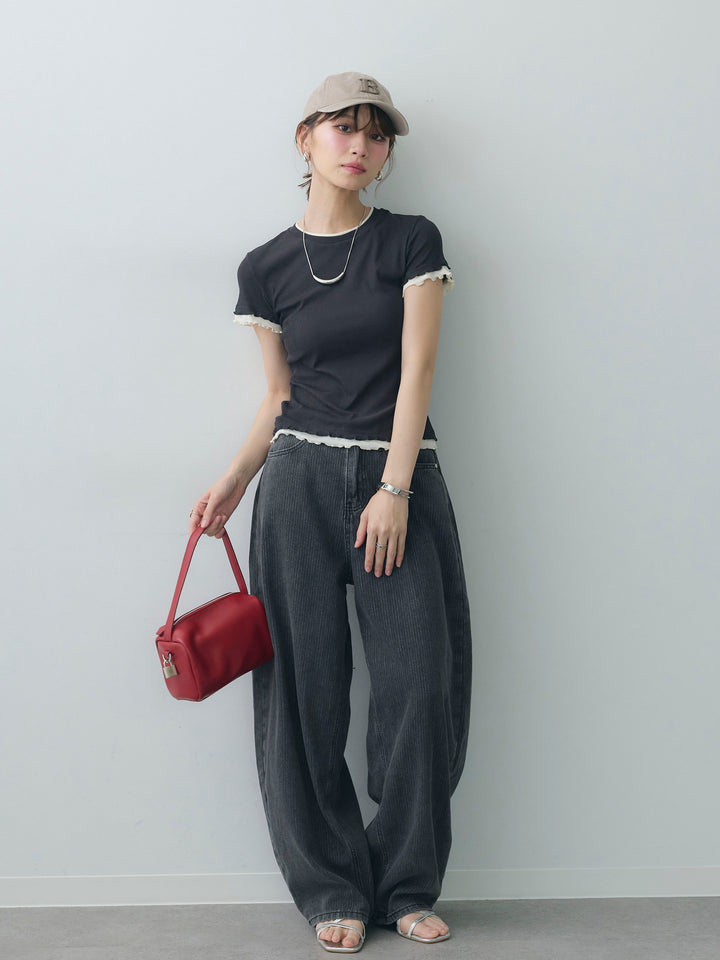 [SET]メロートリムレイヤードTEE+ニュアンスウォッシュカーブデニム(2set)