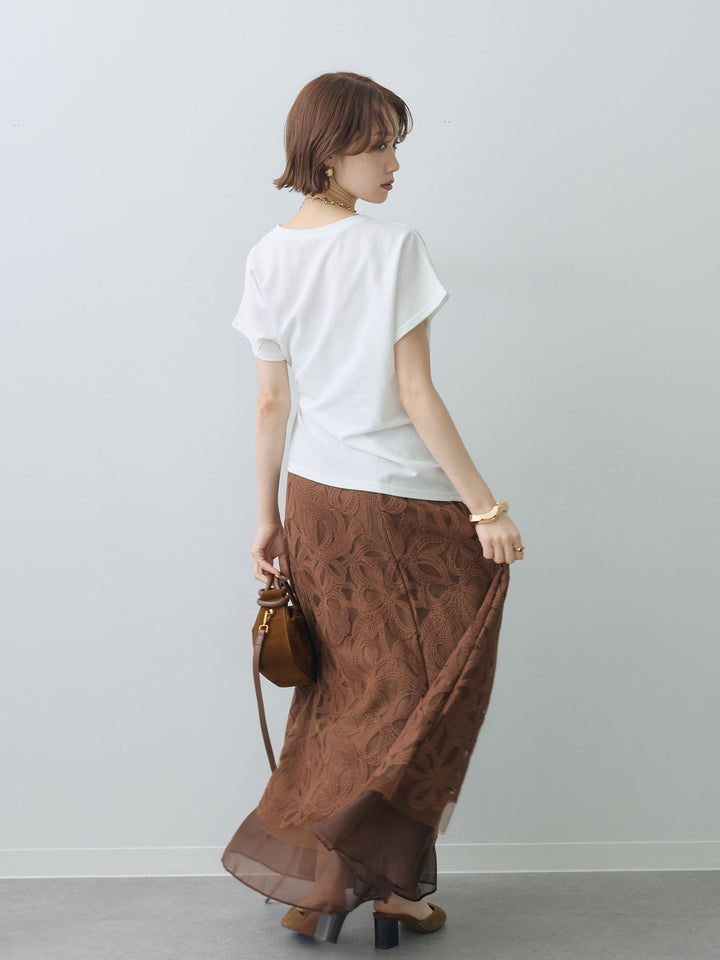 [SET]サイドノットTEE+フラワーレースレイヤードスカート(2set)